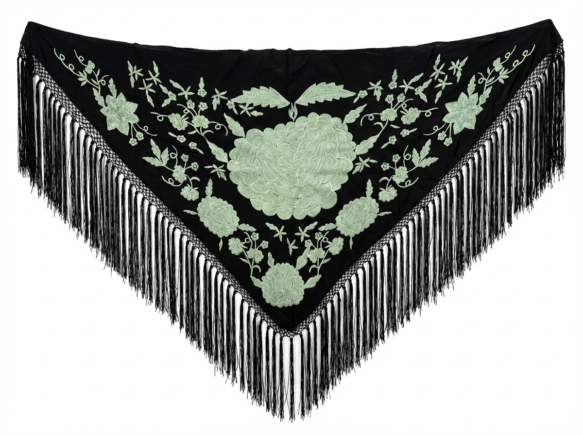 Mantoncillo Carmen Negro Azabache y Verde Jabonoso